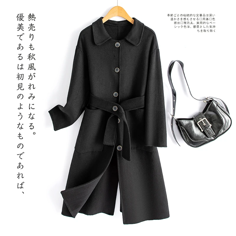 门店41&9！老师傅手工缝制~绵羊毛翻领中长款双面呢大衣女 M13046