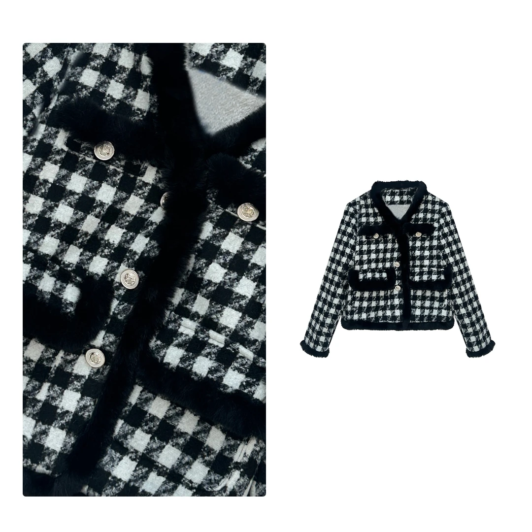 门店36&9！福利单，仅一批/气质千鸟格加厚保暖小香风外套女 C19500
