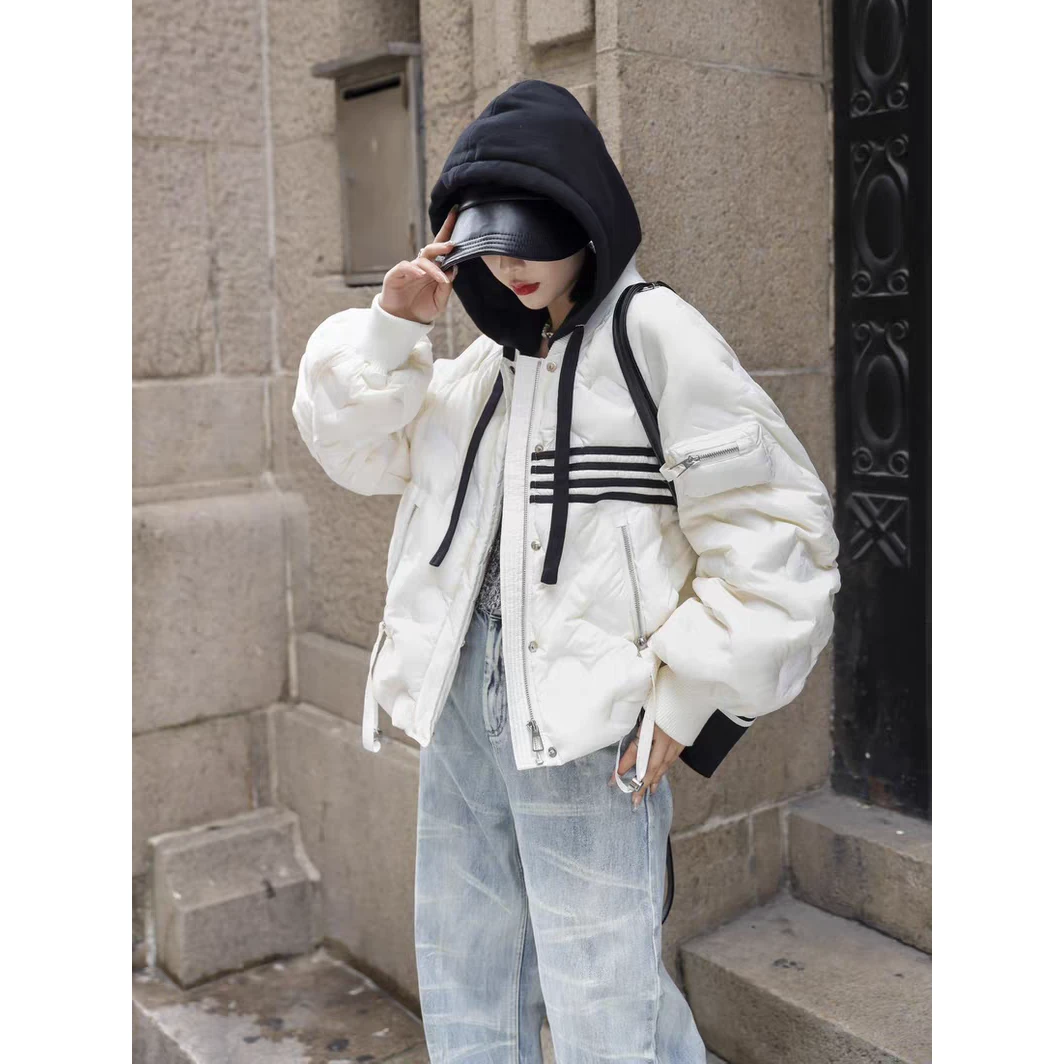 门店979！大厂做工清，全压胶工艺/90白鸭绒假两件羽绒服女 M12869