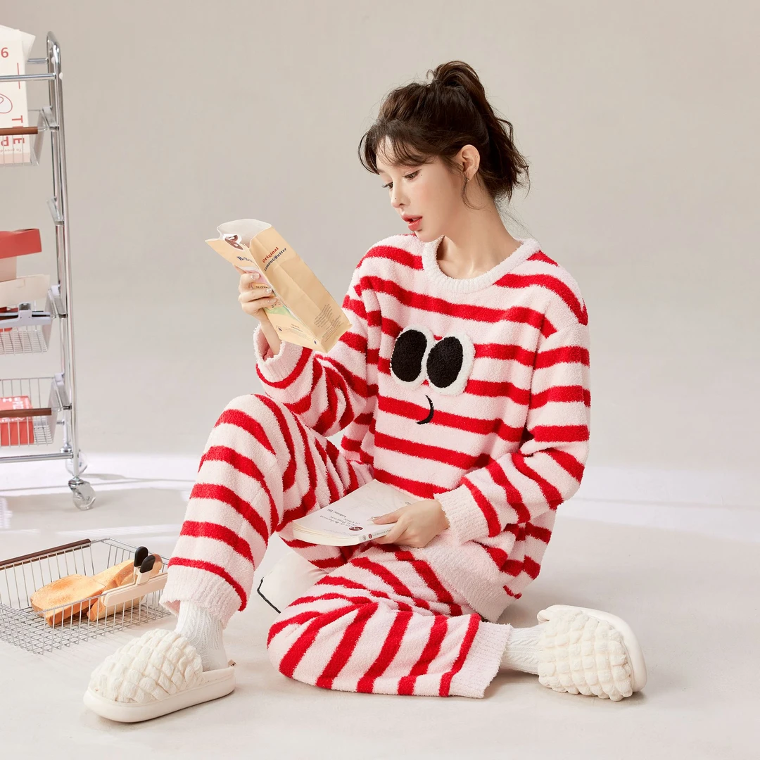 门店37&9！舒适半边绒，抗起球/不掉毛/大眼仔家居套装女 C19555