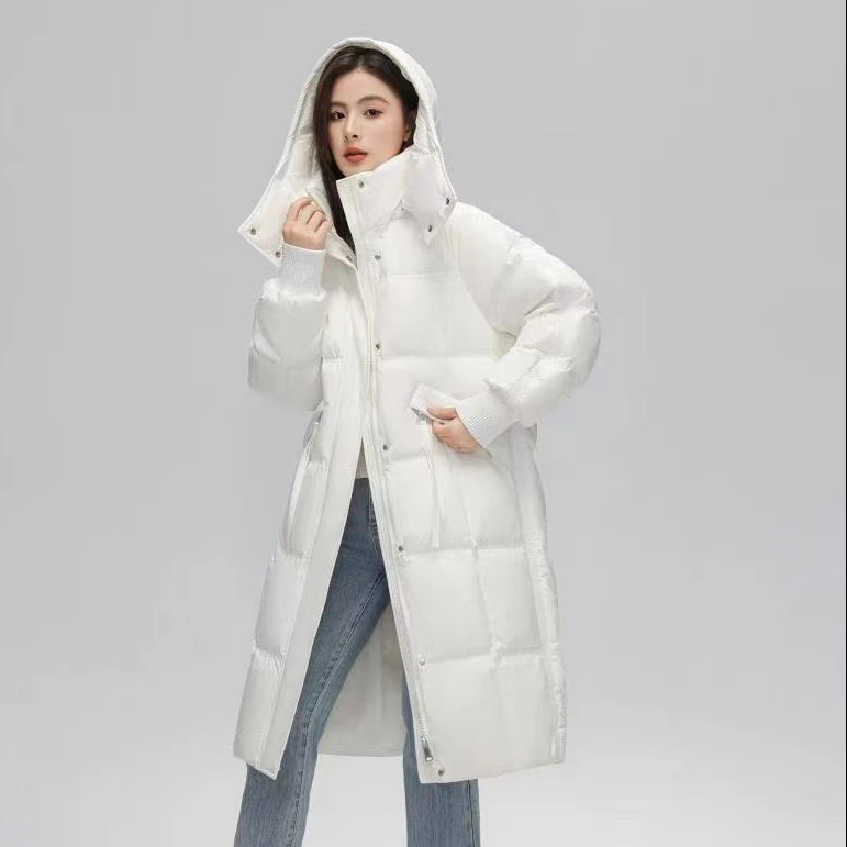 门店1099！暖身无压力~90鸭绒连帽加厚中长款羽绒服女M12753