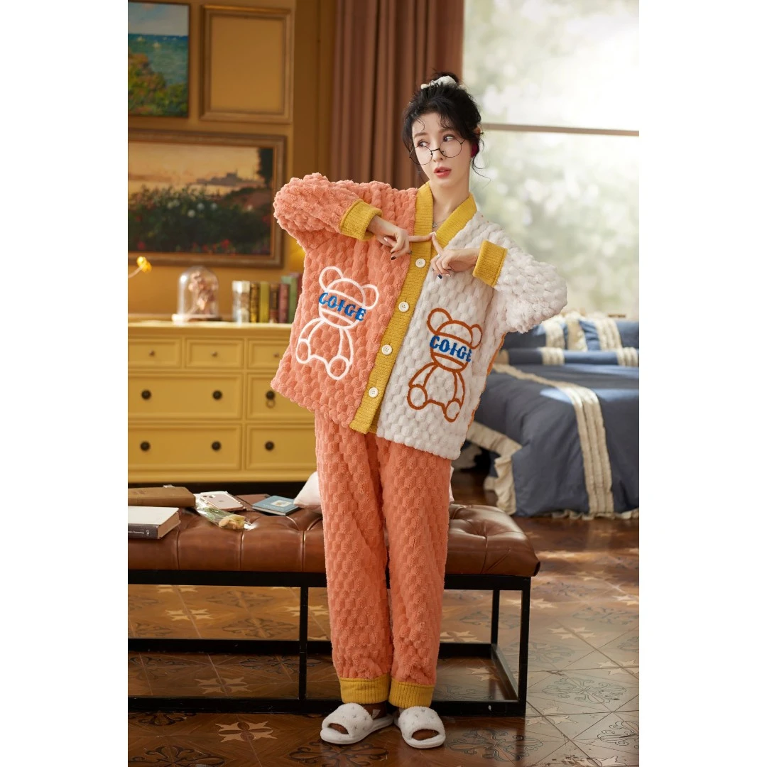 门店37&9！柔软舒适！慵懒风~撞色保暖睡衣家居服套装C19076