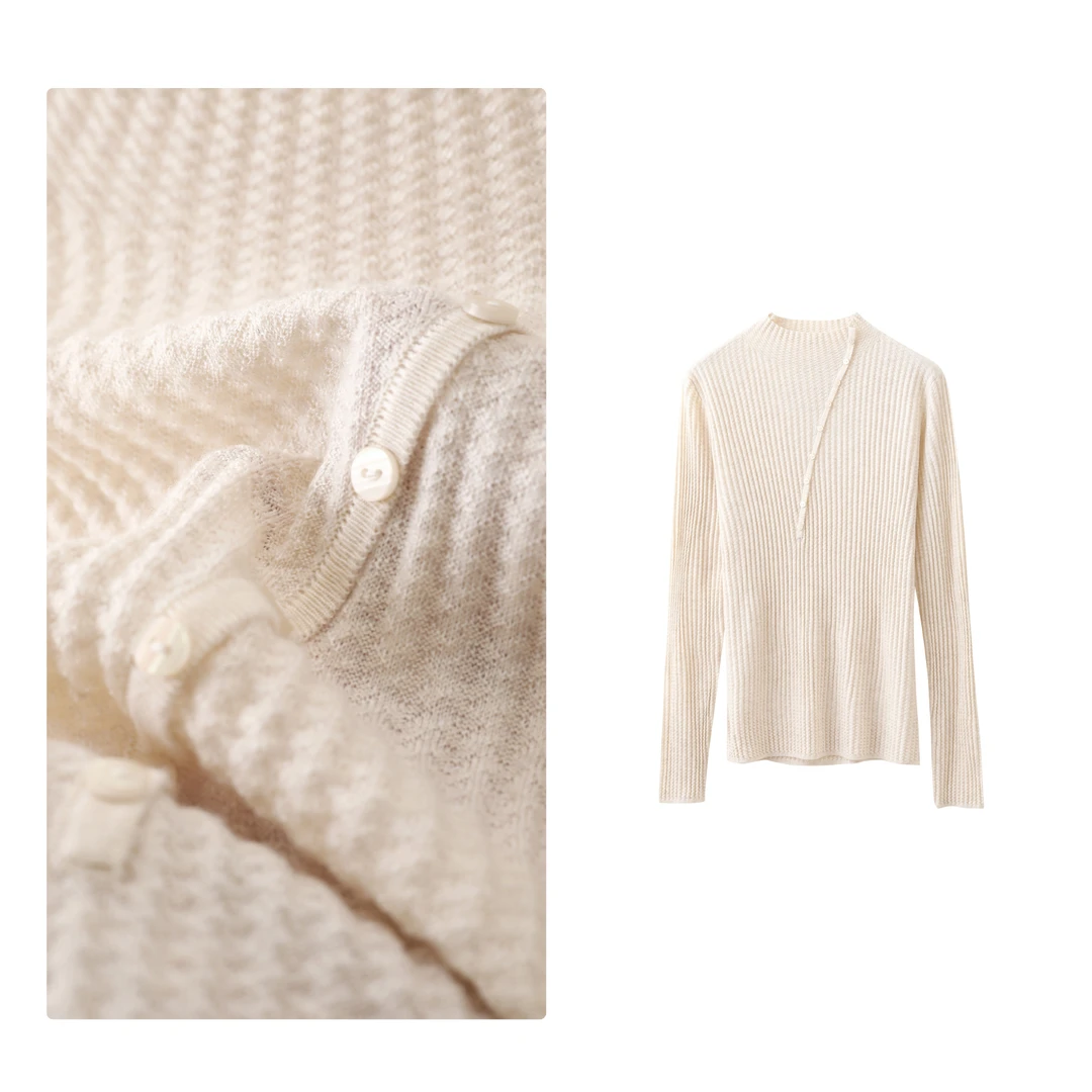 B 门店429！重磅绵羊毛~基础款超百搭高领斜襟显瘦针织上衣女T4109