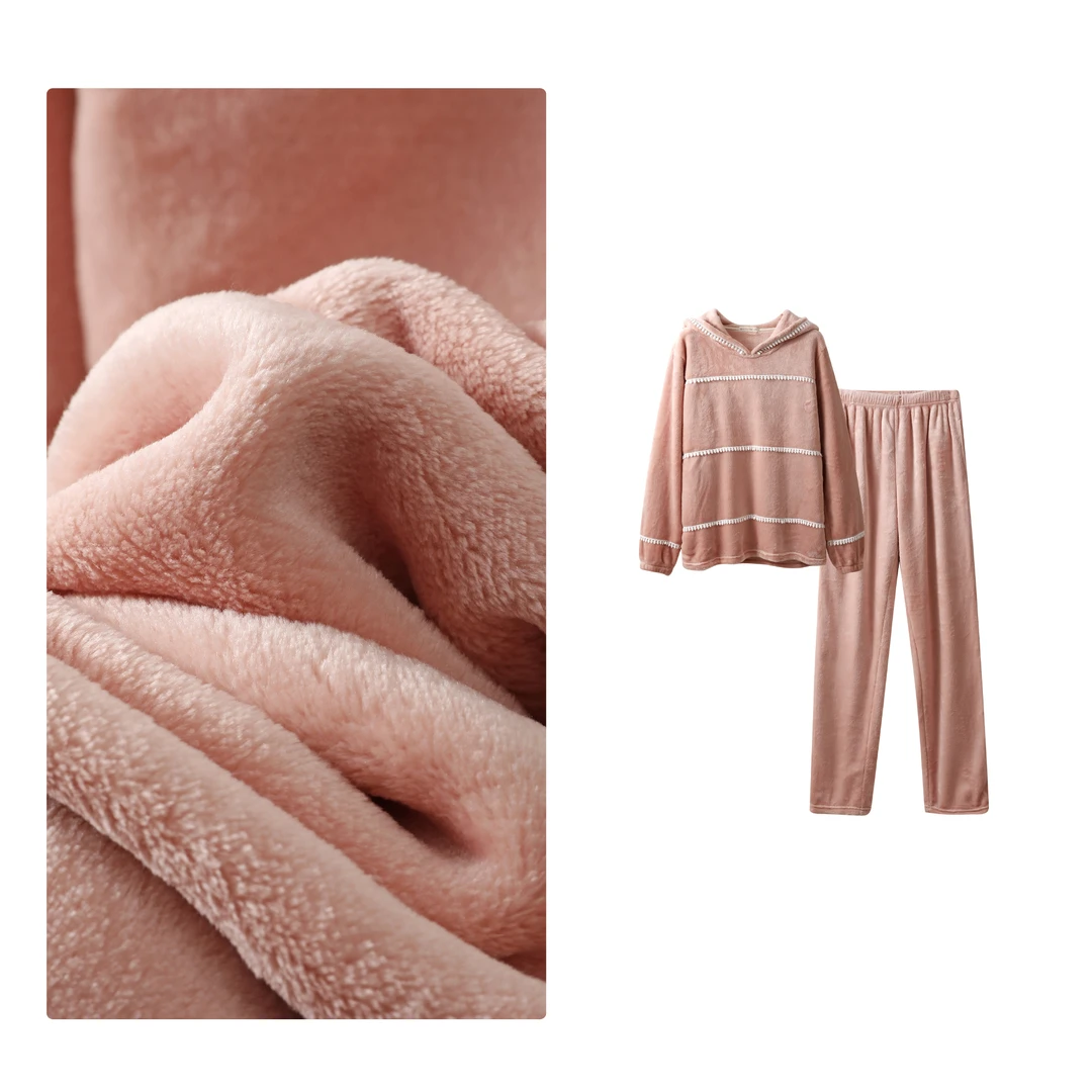 门店39&9！数量极少，尾巴单~不掉毛/法兰绒连帽家居套装女 C19411