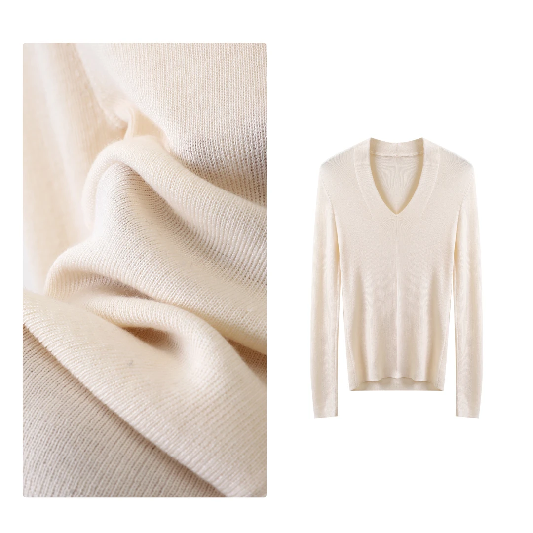 门店189！超细羊毛~V领显锁骨显瘦修身舒适百搭针织上衣 C18510