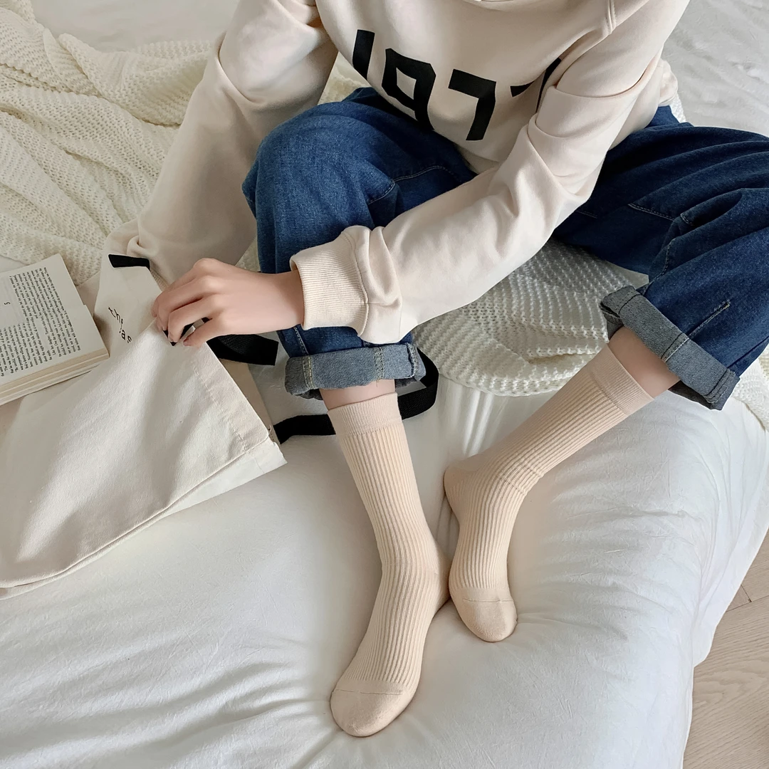 门店4&9！五双装/糖果色系~棉感舒适基础百搭休闲中筒袜 C19435