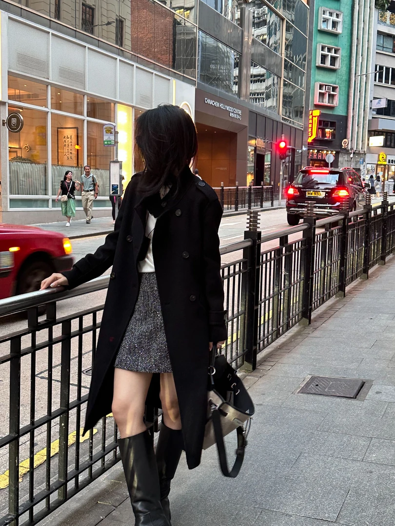 【法式黑天鹅】高奢风黑色毛呢大衣90澳洲细支羊毛10羊绒24YZ793