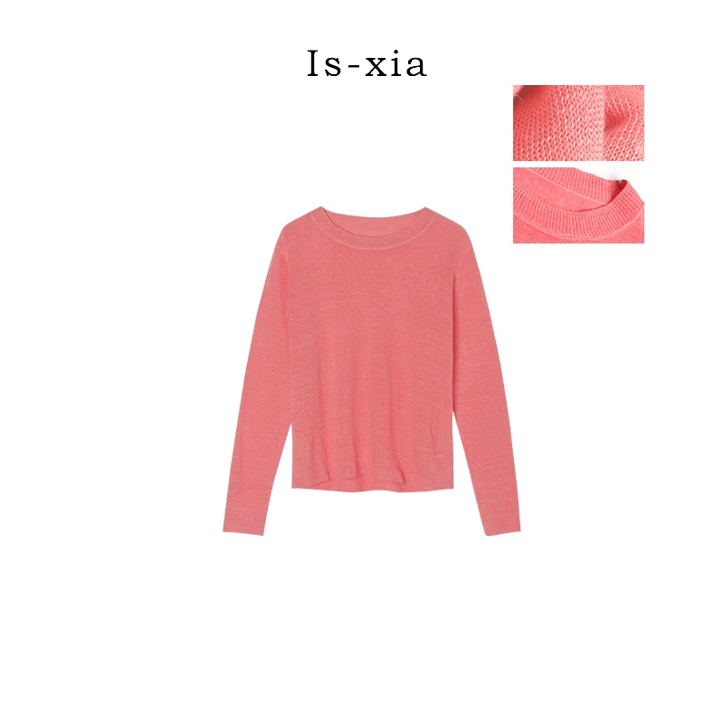 【腮红】100%亚麻简约圆领针织衫休闲百搭长袖