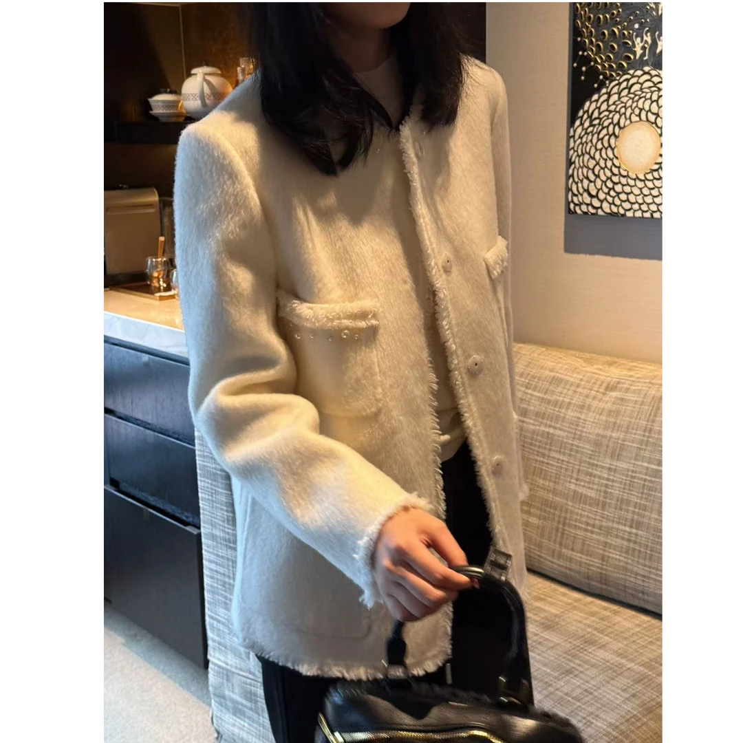 【梦露】骆马绒+澳毛时尚韩版优雅小香风·毛呢大衣外套