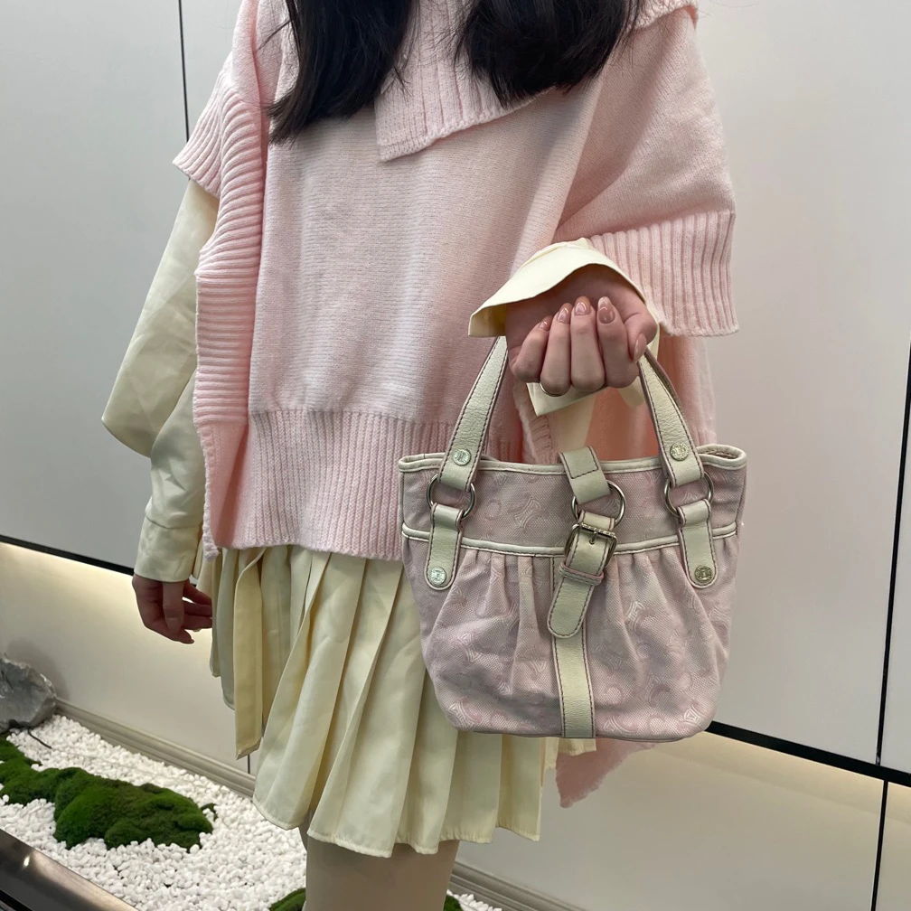 95新 Celine/思琳 樱花粉凯旋门手提包/21