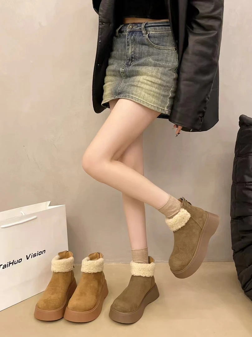 大头雪地靴靴子女冬季加厚保暖防滑短靴增高加绒厚底女款棉鞋秋冬