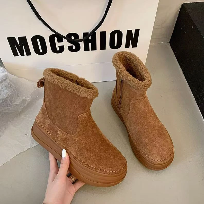 冬季女款雪地靴保暖加绒厚底防滑休闲短靴