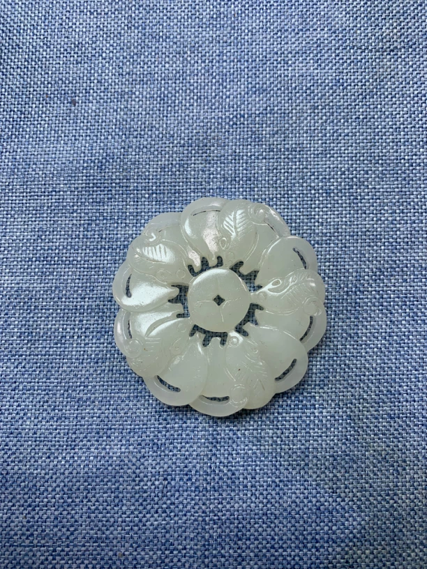 和田玉苏工精雕仿古镂空辽金通花福在眼前50*50*7重27.1