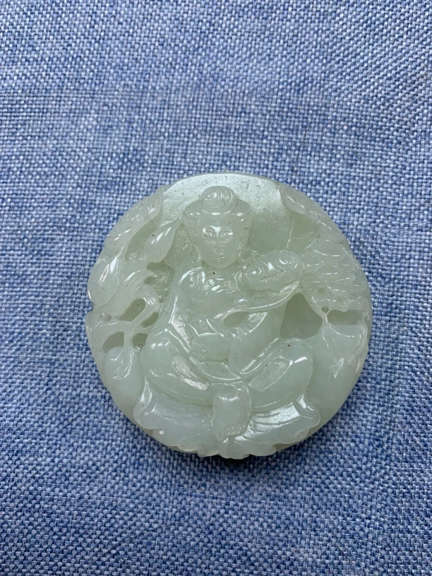 天然和田玉观音赐福手镯心手工雕刻挂件古朴大气男款吊坠百搭时尚