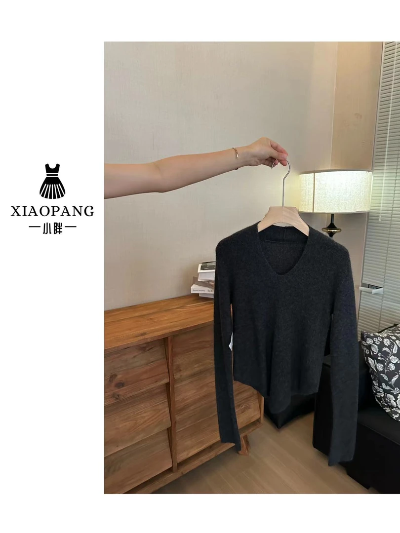 【小胖家】【福福款只出不进】815设计感V领长袖打底毛衣