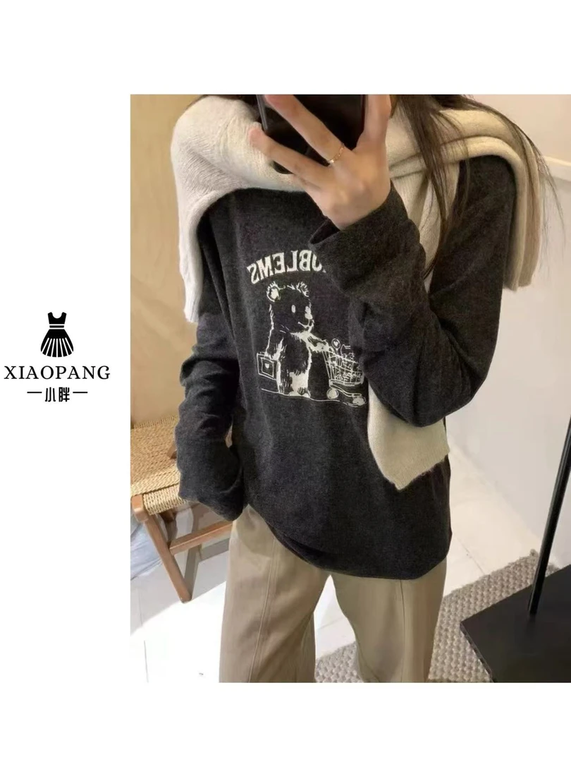 【小胖家】【福福款只出不进】2406秋冬韩系卡通小熊印花打底上衣
