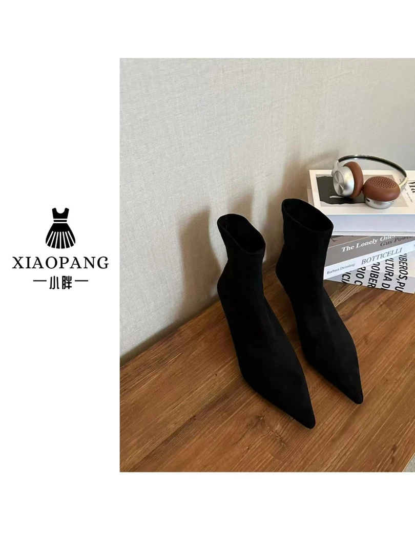 【小胖家】韩系绒面尖头细跟高跟鞋