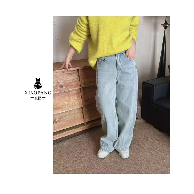 【小胖家】8358秋冬加绒阔腿弯刀牛仔裤