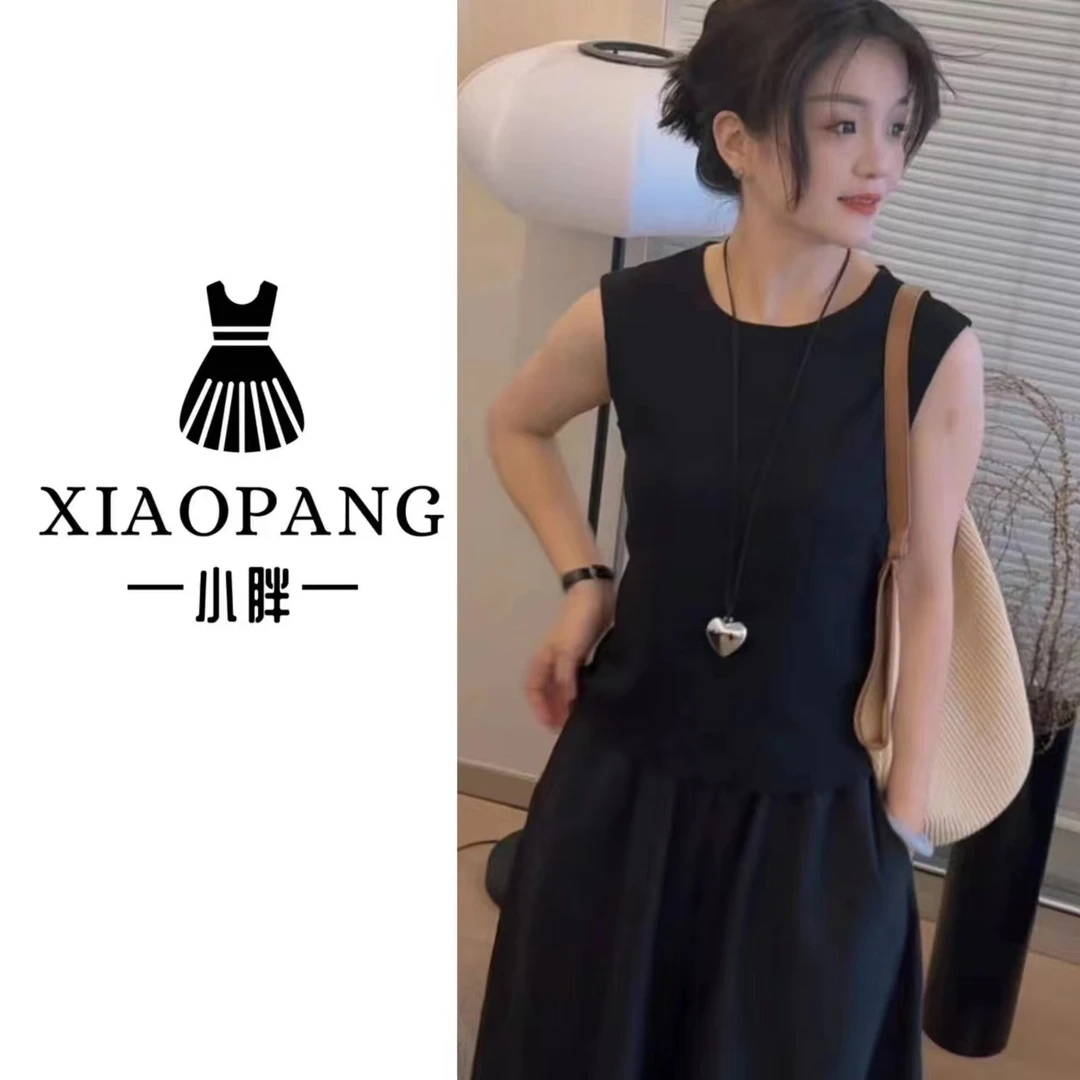 【小胖】4316设计感露腰圆领无袖T恤