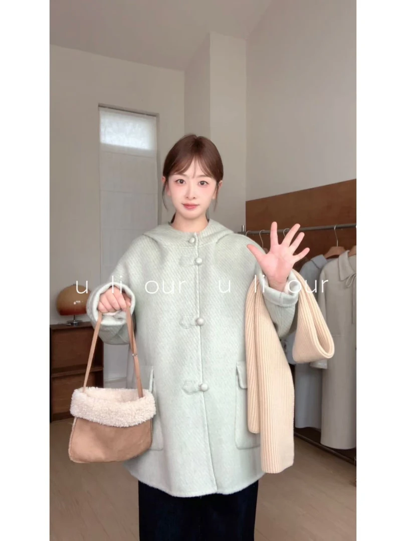 年终清仓【奶油薄荷-背后光板】双面尼大衣韩系复古慵懒高级感大衣