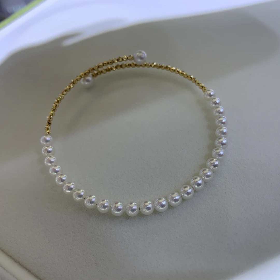 七分「小半」4-5mm极光淡水正圆极微瑕 斜切纹金球 日常佩戴超百搭