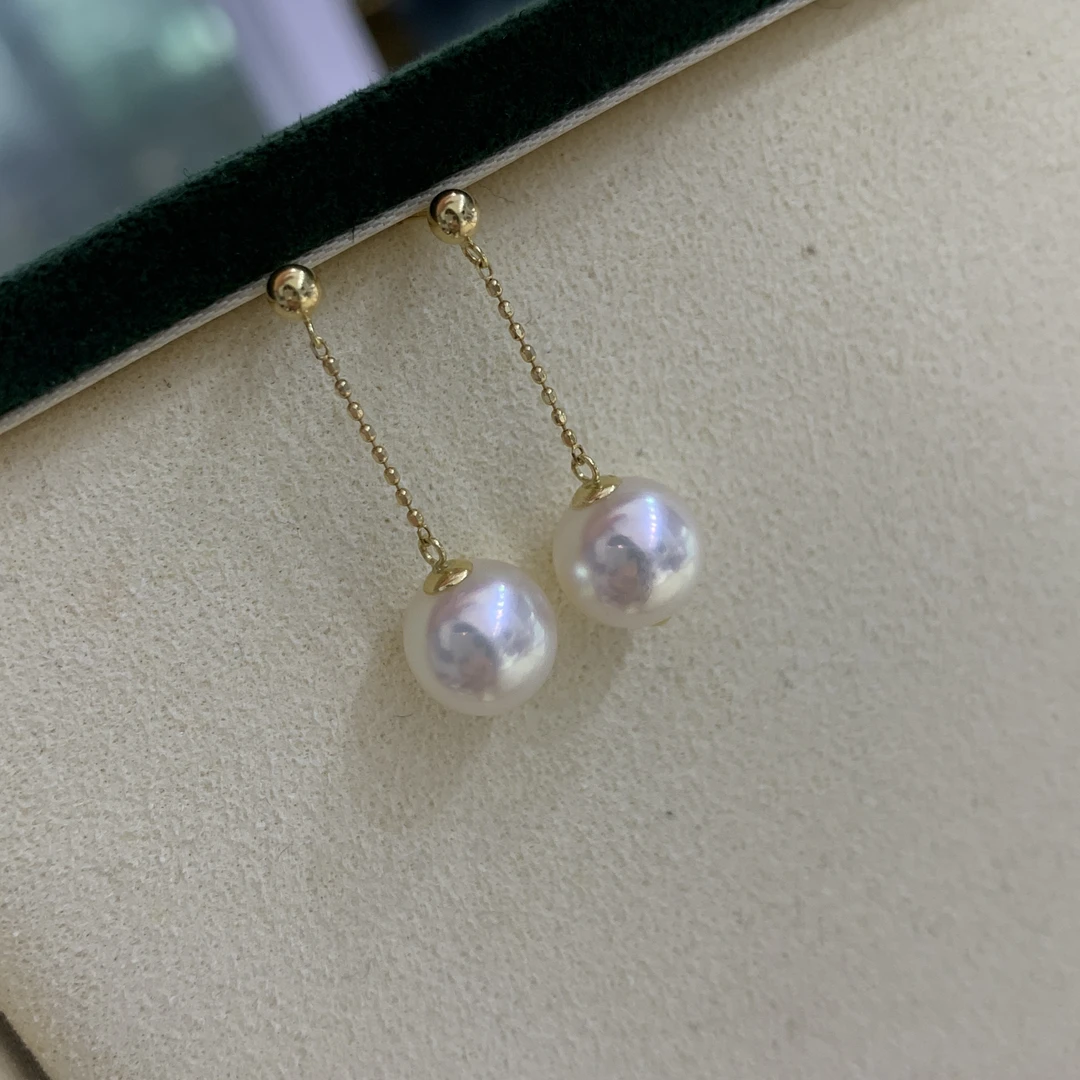 七分「风在吹」8.5-9mm海水akoya耳线 搭配豆豆链 闪耀加倍温柔灵动