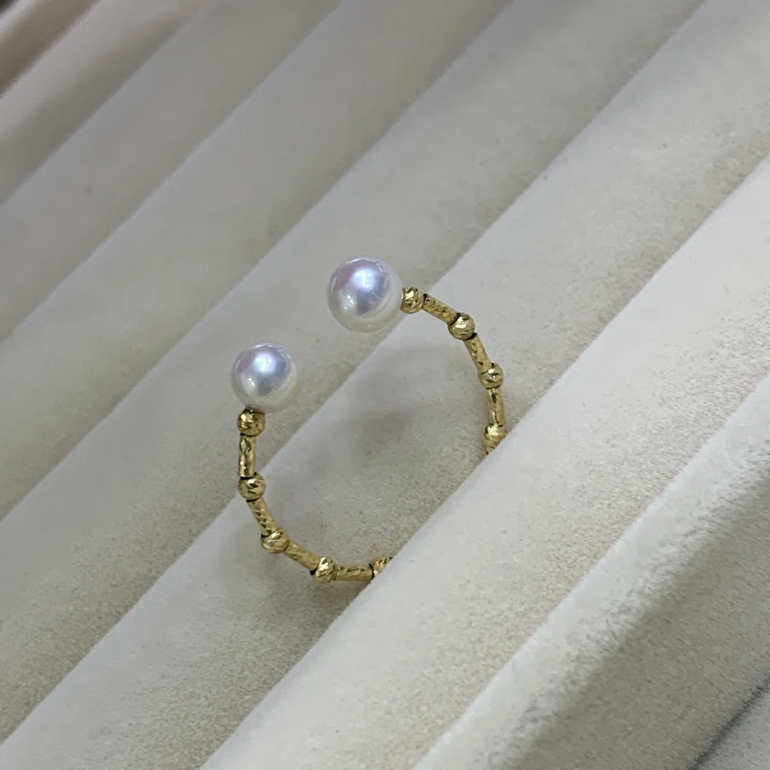 七分「春日」5-6mm极光淡水珍珠戒指搭配18k金 可调节圈口 日常百搭