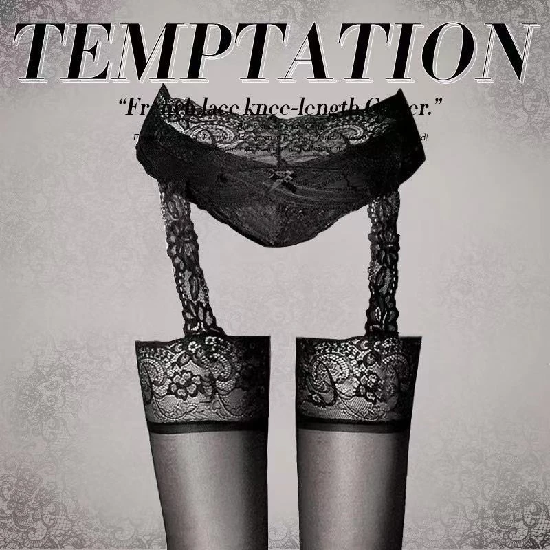 性感火辣情调吊带丝袜白色高长筒蕾丝花边一体式吊袜黑丝超薄丝袜