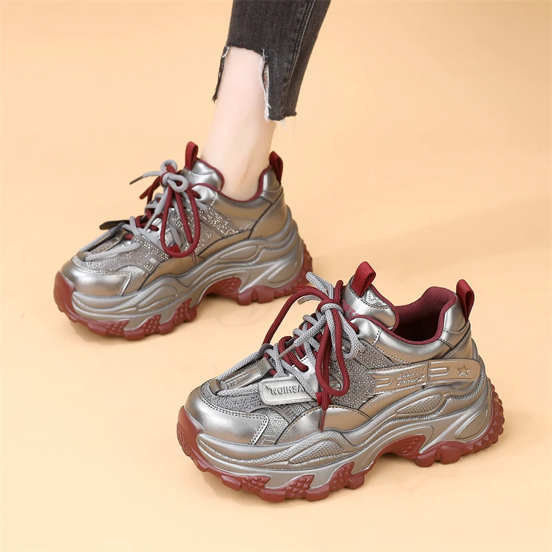 厚底老爹鞋女时尚2025新款秋冬休闲运动鞋银色小个子增高百搭女鞋