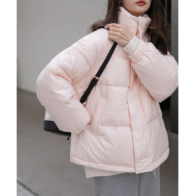 小个子白鸭绒短款羽绒服女2023冬季新款白色轻薄面包服厚外套爆款