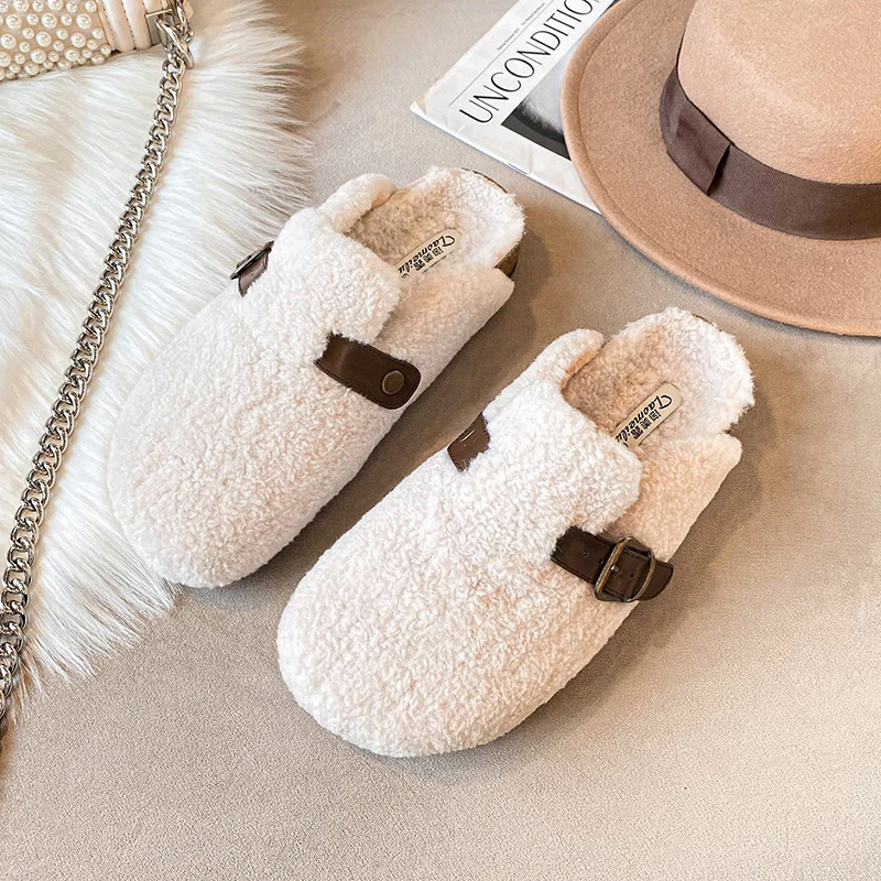 包头毛毛勃肯拖鞋女外穿2023新款网红半拖厚底大码棉拖鞋女41一43