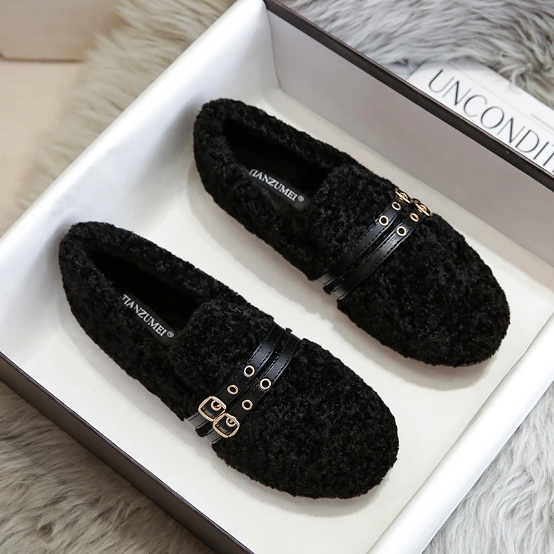 厚底毛毛鞋女冬外穿2024新款时尚羊羔毛豆豆鞋加绒大码女鞋41到43