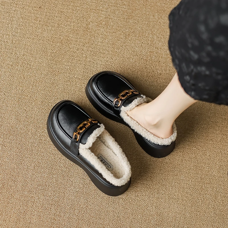 厚底松糕毛毛拖鞋女秋冬外穿加绒包头半拖网红棉拖大码女鞋41一43