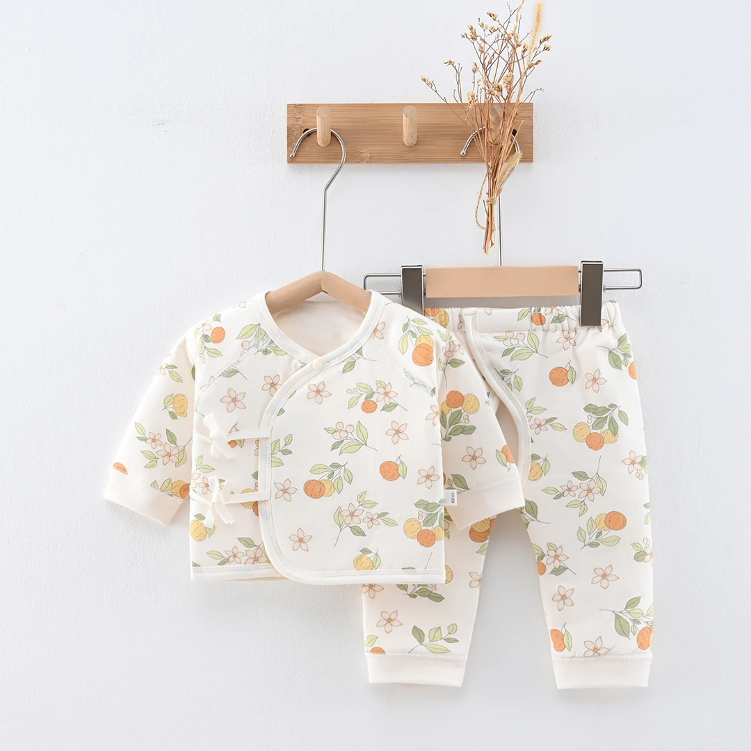 【拍2套送胎帽】秋冬40克薄棉新生儿衣服婴儿保暖衣开裆套装A类无骨