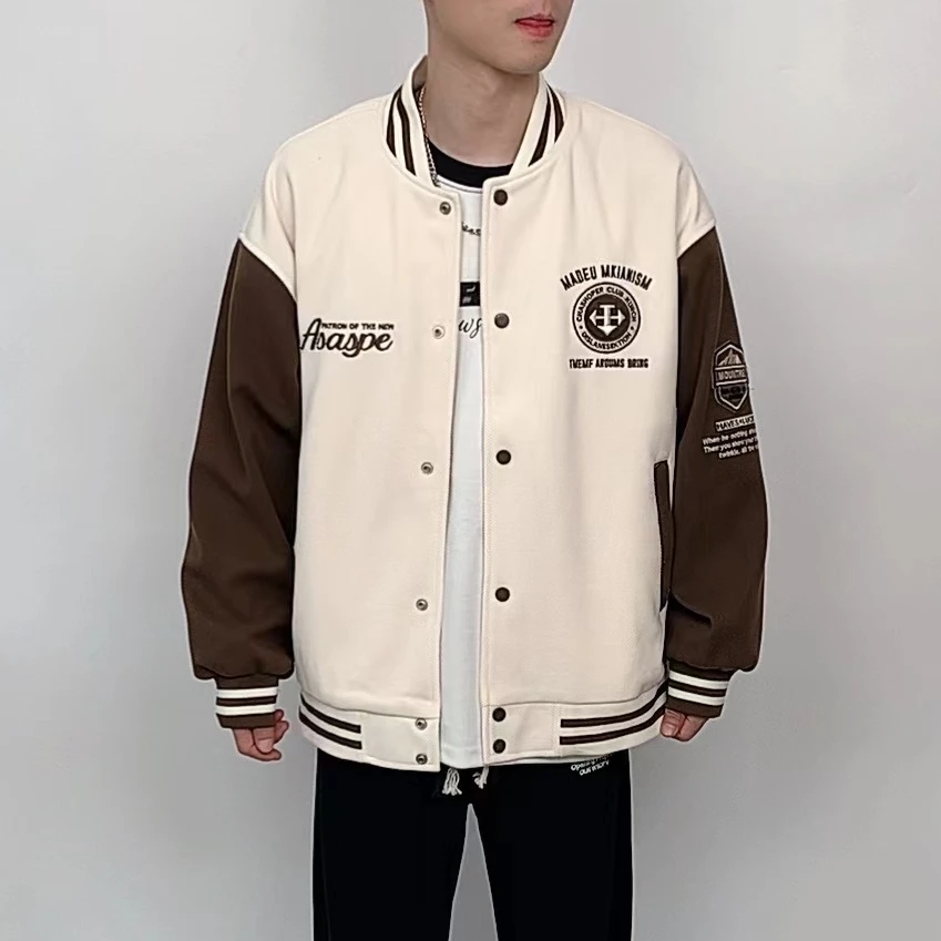 棒球服男2024秋季新款潮牌青少年拼色帅气夹克外套男上衣WJS-8511