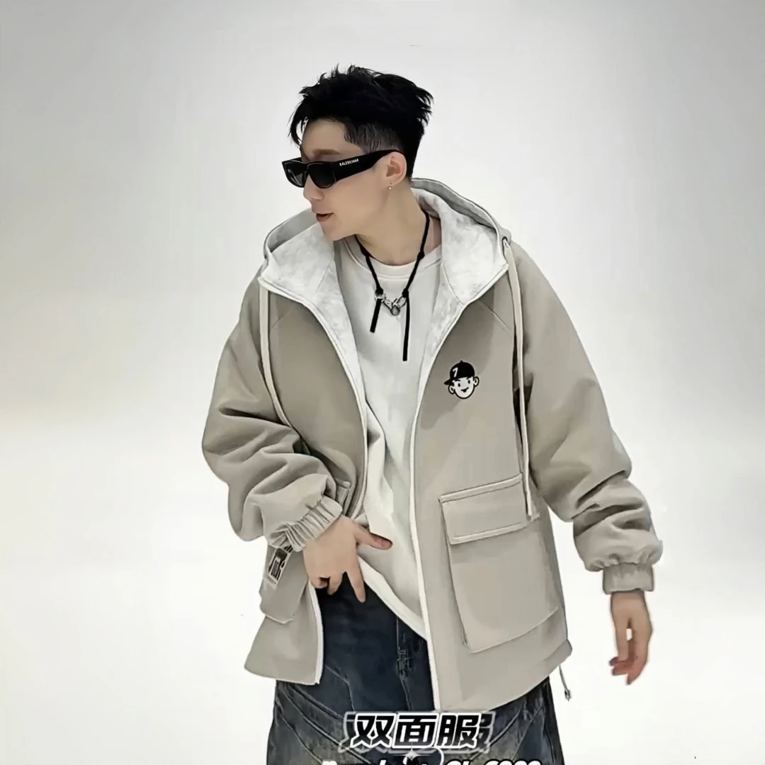 双面穿外套男秋冬款扎染印花夹克男装潮牌青少年秋装上衣服CL6882