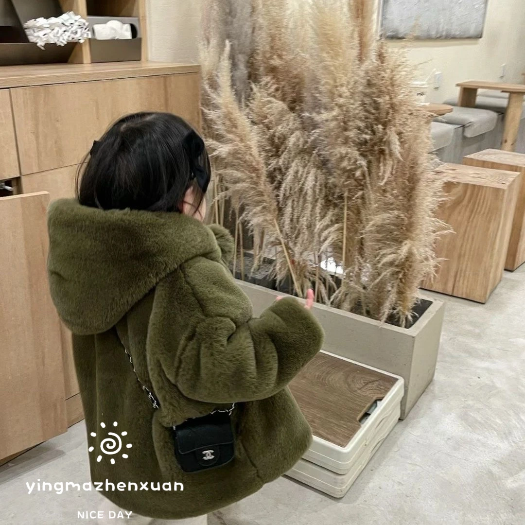 女童韩系新款冬款毛毛外套显白洋气加绒毛毛外套加厚保暖儿童衣服