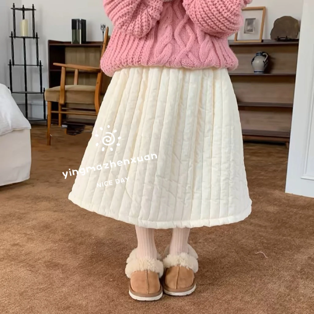 女童夹棉半身裙秋冬韩系新款纯色女宝宝加厚夹棉伞裙洋气绗缝裙子