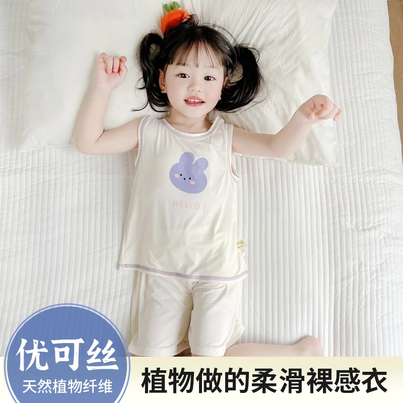 优可丝背心短裤套装宝宝夏季薄款无袖男女儿童外穿夏装两件套YN