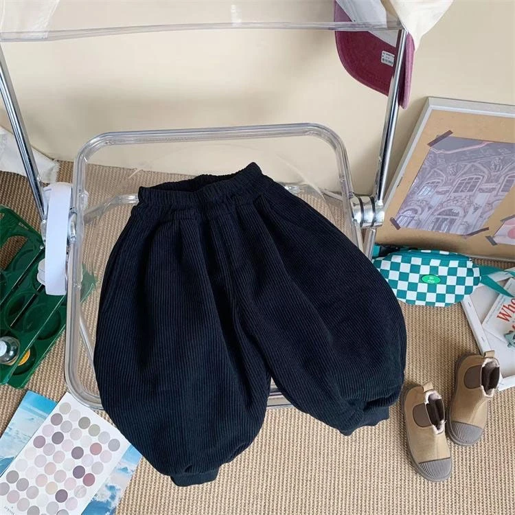 儿童宽松休闲裤秋冬男女宝宝冬季新款一体绒百搭裤子加厚加绒裤ZM