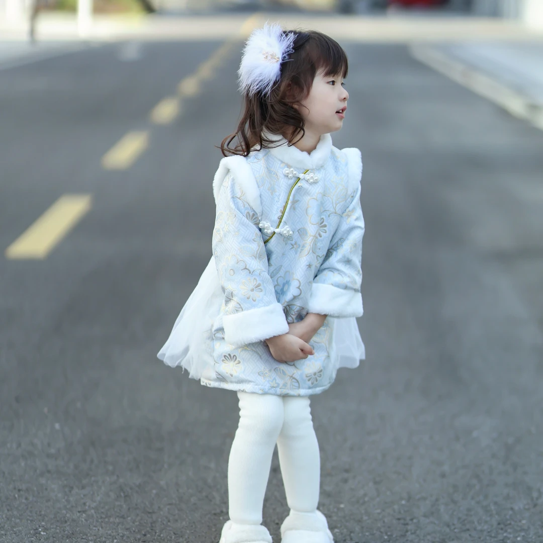 古装女童旗袍连衣裙2023新款秋冬小童洋气女宝宝新中式加绒裙子QN