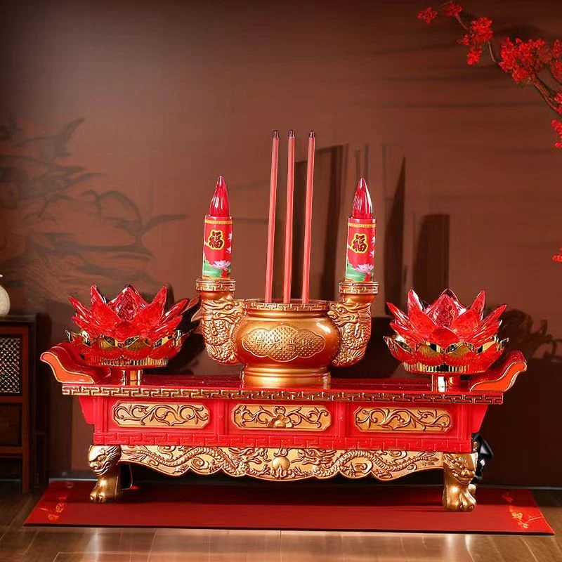 LED七彩旋转插电电蜡烛灯家用祈福电子香炉供灯新年红财神莲花灯