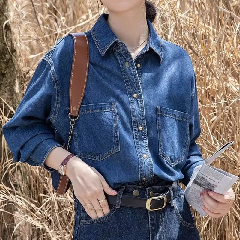 宽松牛仔衬衫春秋新款韩版时尚休闲显瘦长袖衬衣港味百搭上衣女