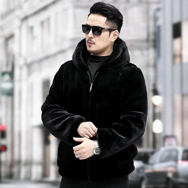 2024冬季新款男整貂领款男水貂皮毛一体欧貂绒大衣帽款
