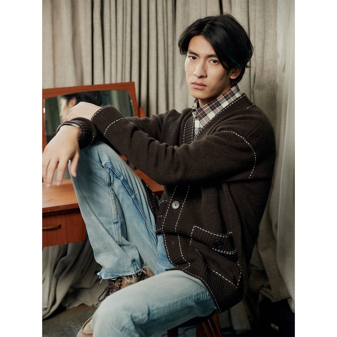 UNICA HOMME时髦风向标_线迹时髦黄金牦牛绒外搭针织开衫外套男