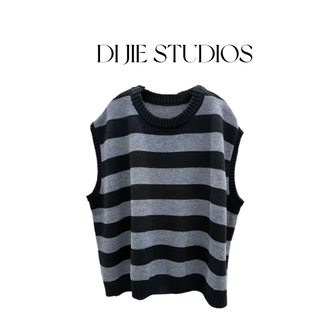 9091撞色条纹针织衫马甲秋冬洋气叠穿坎肩背心休闲百搭显瘦上衣女