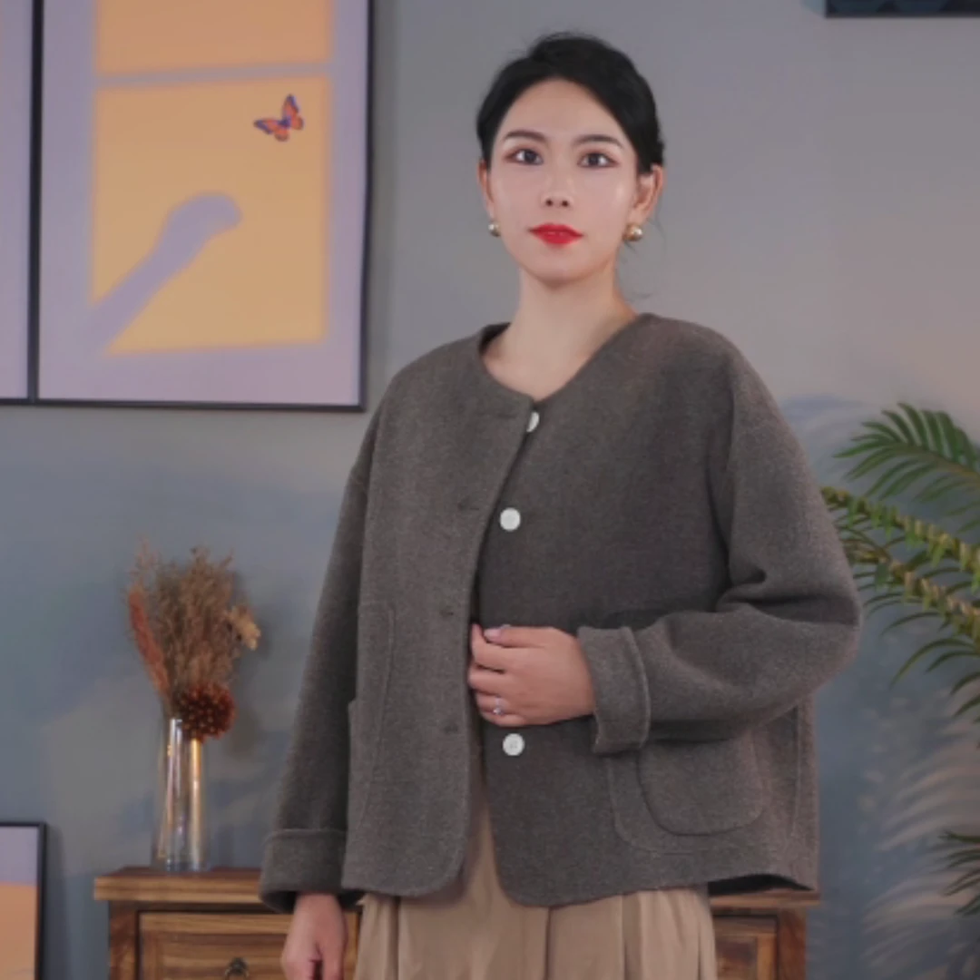 9219-骆驼绒大衣-2024秋冬新款小个子韩版时尚双面骆驼绒大衣外套