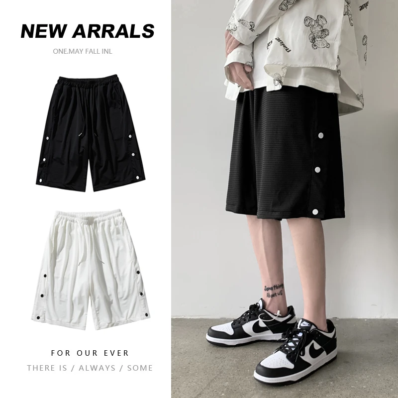 【7355包邮】2025夏装新款青少年学生港风短裤潮透气排扣篮球裤