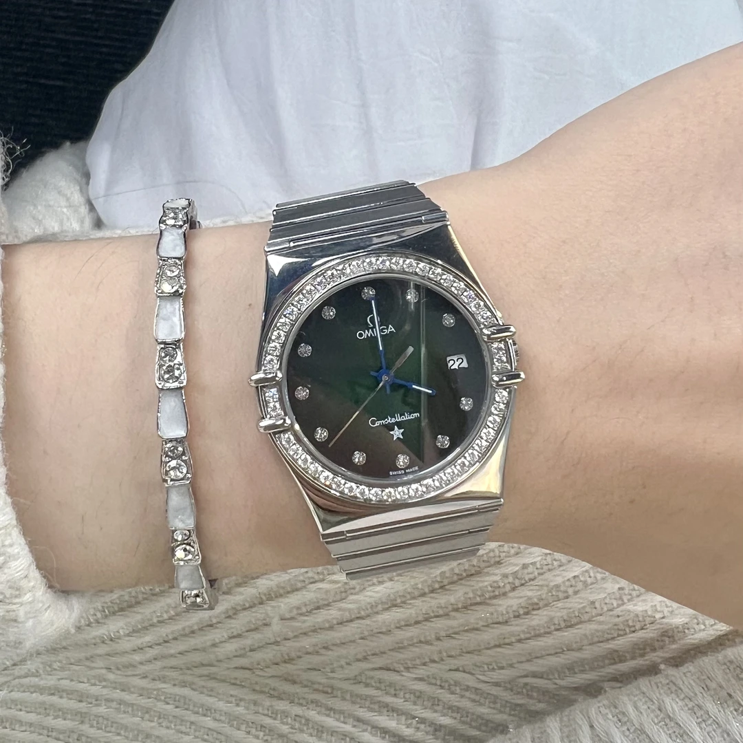 95新 Omega/欧米茄 星座/绿盘/表径32/石英女表/Om376