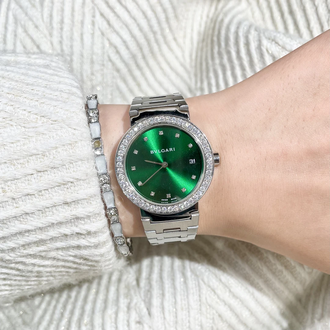 95新 BVLGARI/宝格丽 绿盘/33盘/原钢带/石英表/后钻/BG061